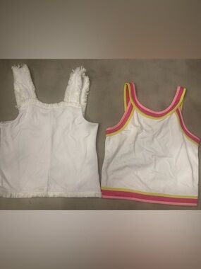 2 Habitual Girls Tank Top Bundle Size XL 16 White Crop Tops Fringe trim Y2K